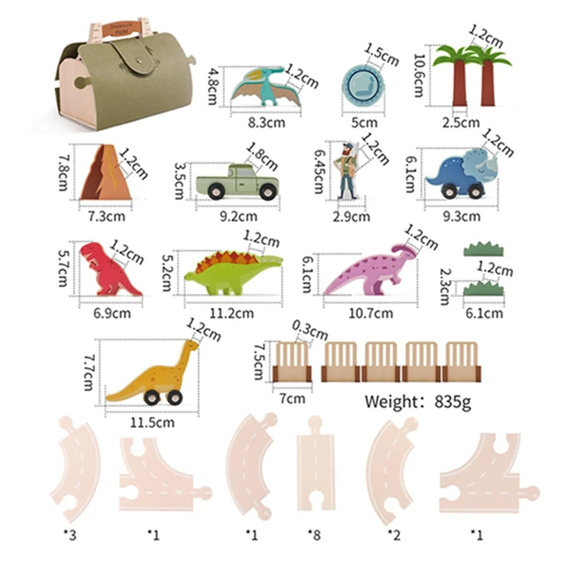 Circuit de train dinosaure – 19 pièces, jouet Montessori pour tout-petits