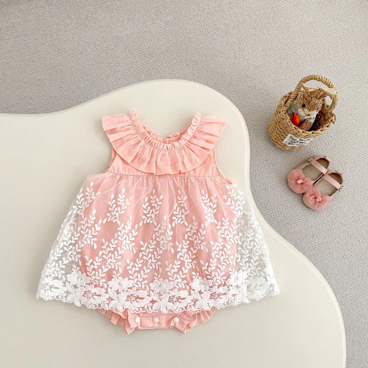 Combinaison d'été pour bébé fille – Ensemble style princesse à bretelles en fil doux