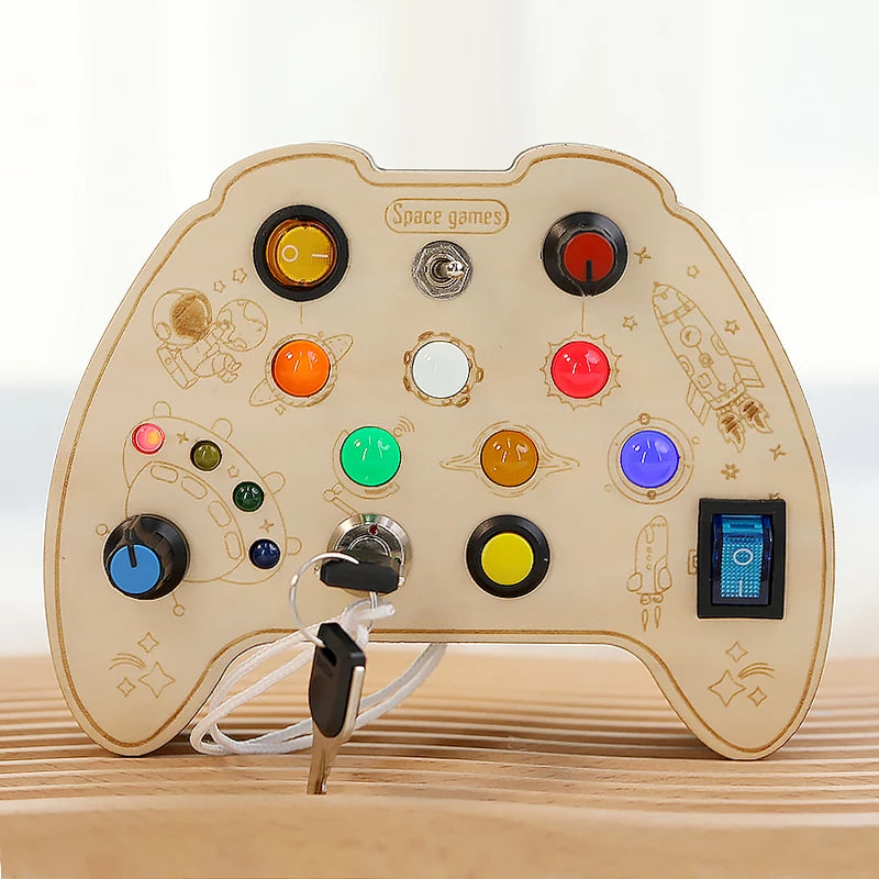 Montessori Busy Board – Interactive Puzzle Toy with Buttons, Switches & Lights
