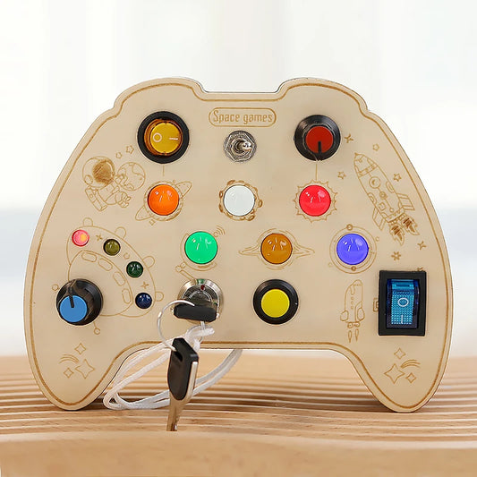Tableau d'activités Montessori – Jeu de puzzle interactif avec boutons, interrupteurs et lumières