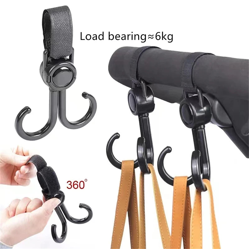 Double Hook Baby Stroller Hanger – 360° Rotatable Cart Hook