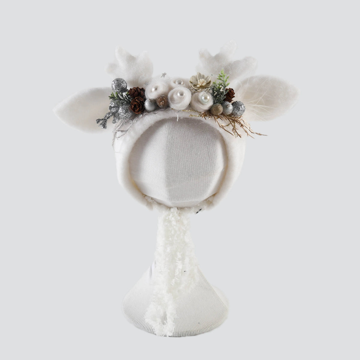Cute Reindeer Wool Felt Bonnet for Newborn Baby Photo Shoot