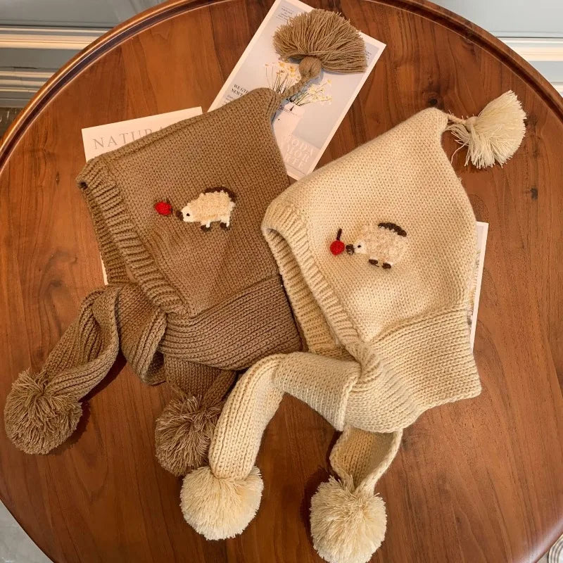 Christmas Knit Hat & Scarf – Warm One-Piece Winter Cap for Kids