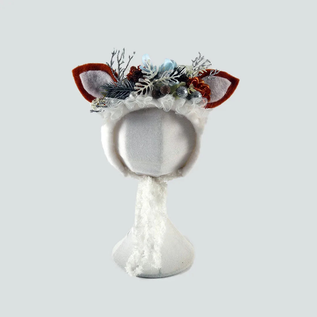 Bonnet à fleurs en feutre de laine mignon en forme de renard pour nouveau-né