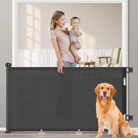 Retractable No-Drill Baby Gate – Mesh Safety Fence for Kids & Pets