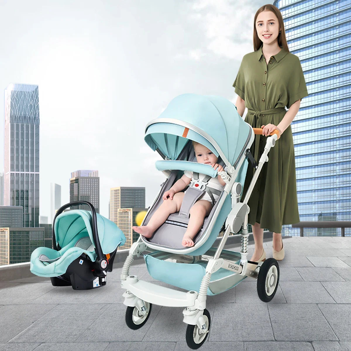 3-in-1 Foldable Baby Stroller – High Landscape, All-Season Carriage