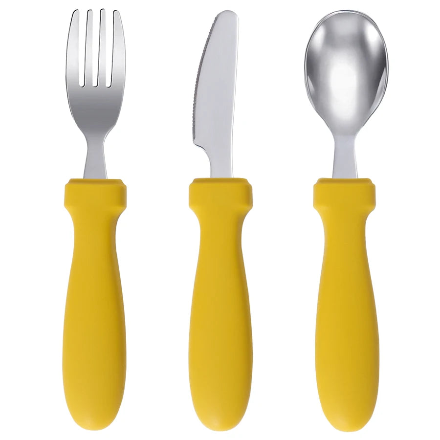 Ensemble d'alimentation pour bébé – Assiette, cuillère et fourchette en silicone