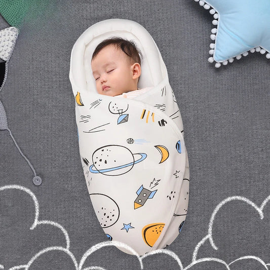 Newborn Baby Swaddle Wrap Adjustable Newborn Hat Set Anti-kick Swaddle Warm Soft BlanketSuitable for Babies Aged 0-3 Months
