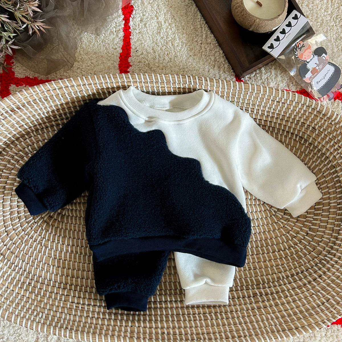 Ensemble d'hiver 2 pièces pour bébé garçon – Haut et pantalon en polaire bleu et blanc, 0-3 ans