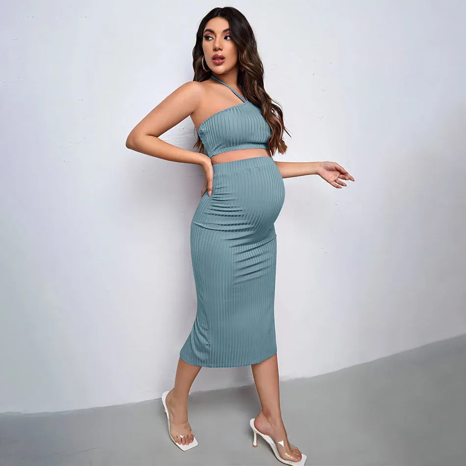Knitted Maternity Set – Suspender Top & Pencil Skirt