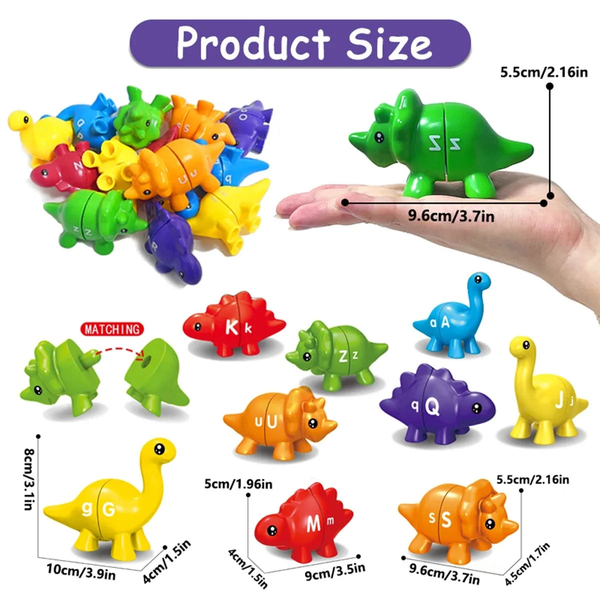 Jeu d'association de dinosaures Montessori ABC – Lettres majuscules et minuscules