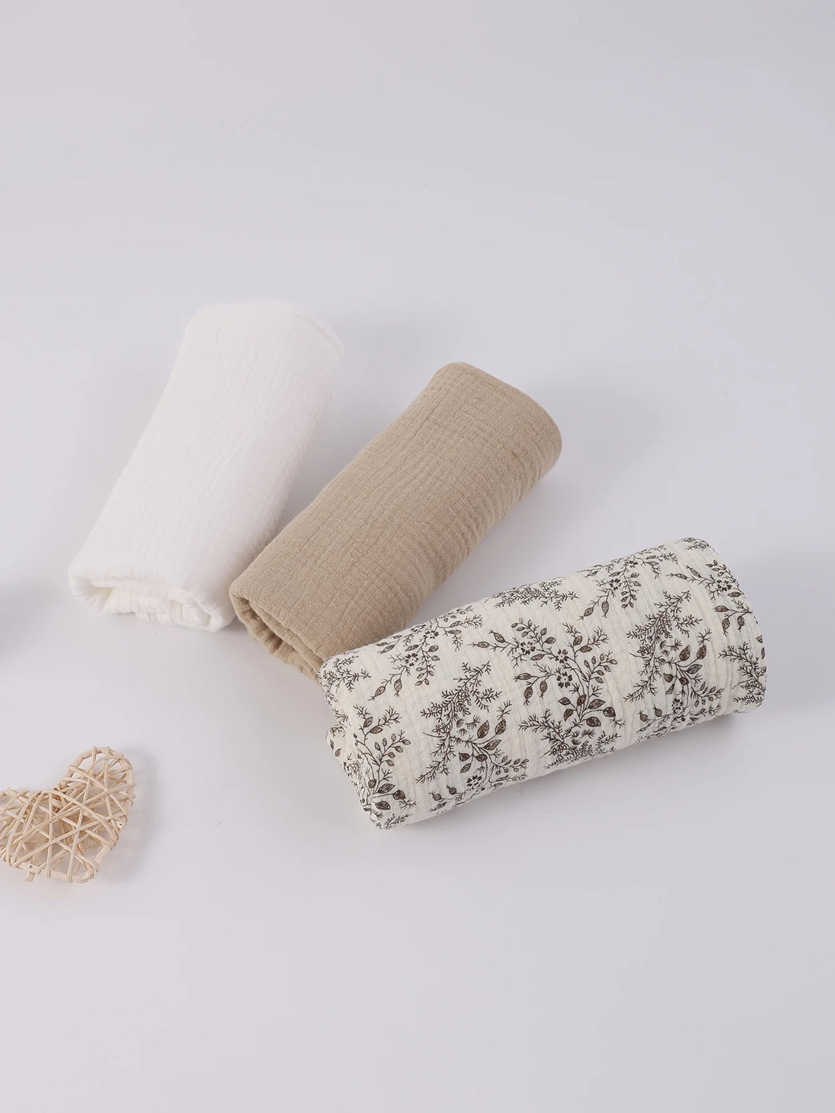 Ensemble de 3 couvertures d'emmaillotage en mousseline douce et respirante, à motifs floraux unis de style bohème, pour nouveau-né.