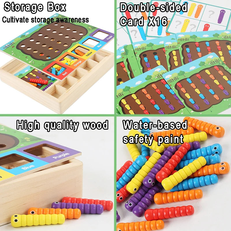Worm Catch Montessori Toy – Color Matching & Fine Motor Skill Game