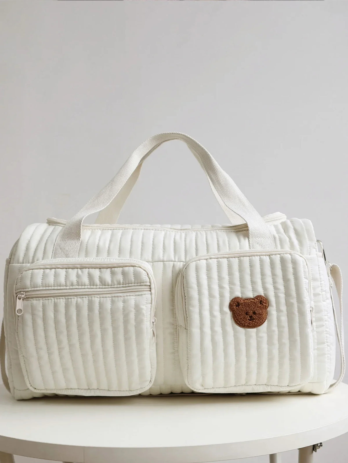 Cartoon Bear Diaper Bag – Quilted Tulip Maternity Tote with Shoulder Strap