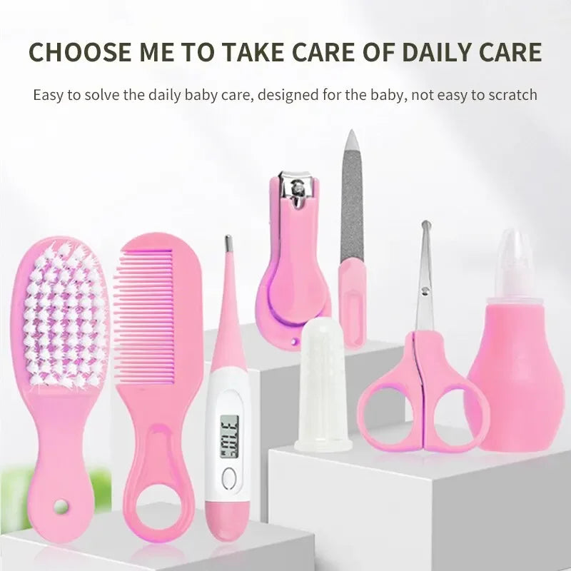 Kit de toilettage pour bébé 8 pièces – Brosse douce, peigne et coupe-ongles