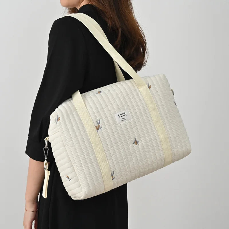 Sac à langer en coton – Sac cabas de maternité brodé à fleurs