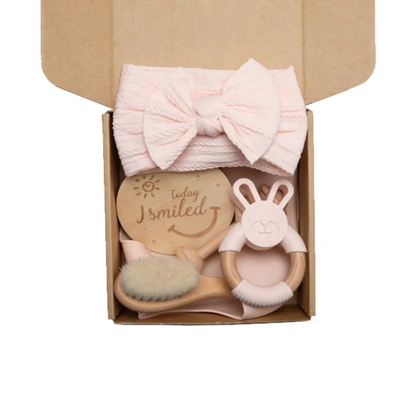 Newborn Bath Gift Set – Cotton Blanket, Milestone Cards & Rattle
