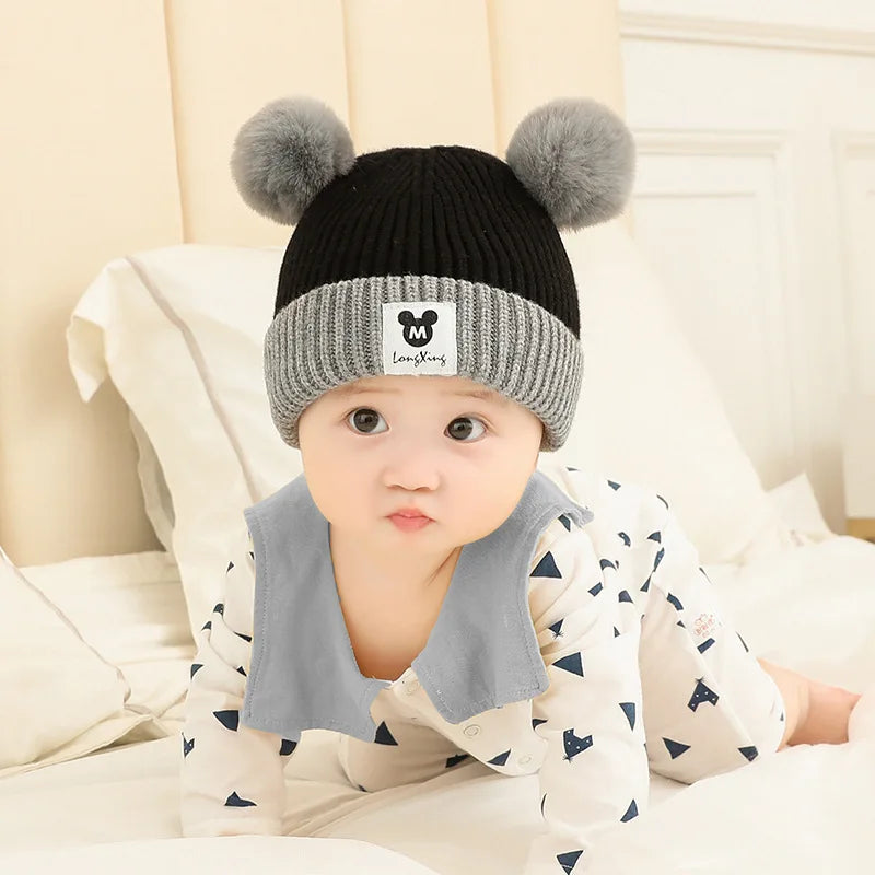 Ensemble bonnet et écharpe tricotés Bébé Ours – Bonnet d'hiver chaud pour garçons et filles
