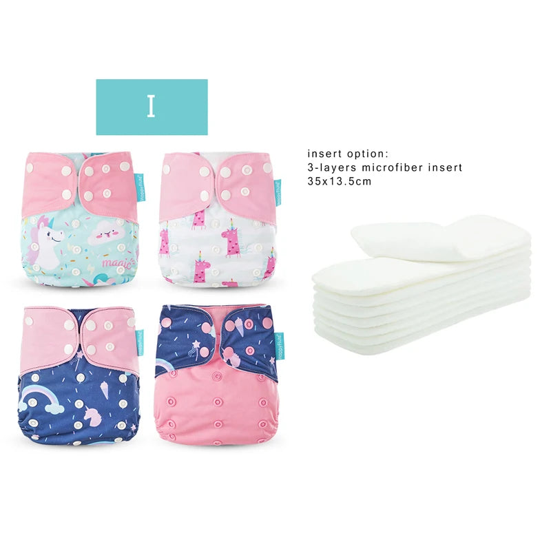 HappyFlute Reusable Diaper Set – 4 OS Pocket Diapers + 8 Inserts