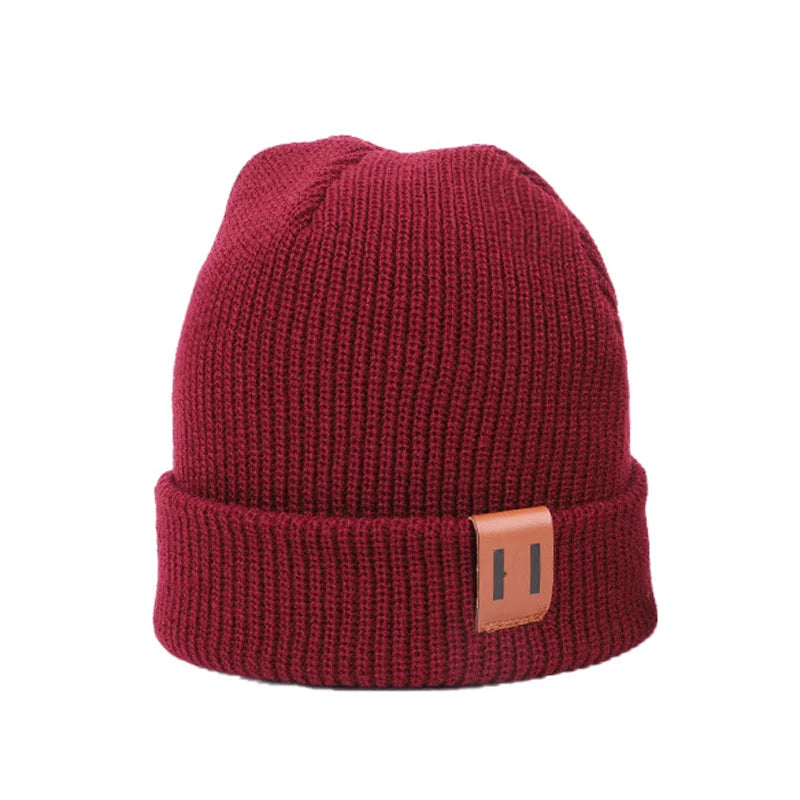 Baby Knit Hat with Leather Label Winter Family Beanie
