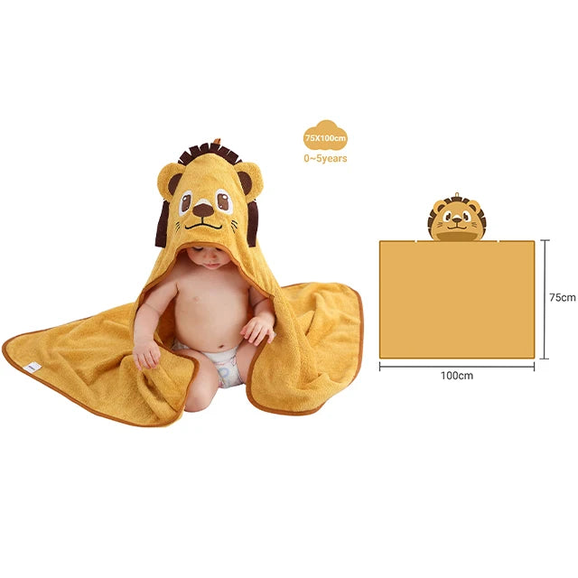 Serviette de bain à capuche Lion mignon – Peignoir de bain doux en bambou pour enfants