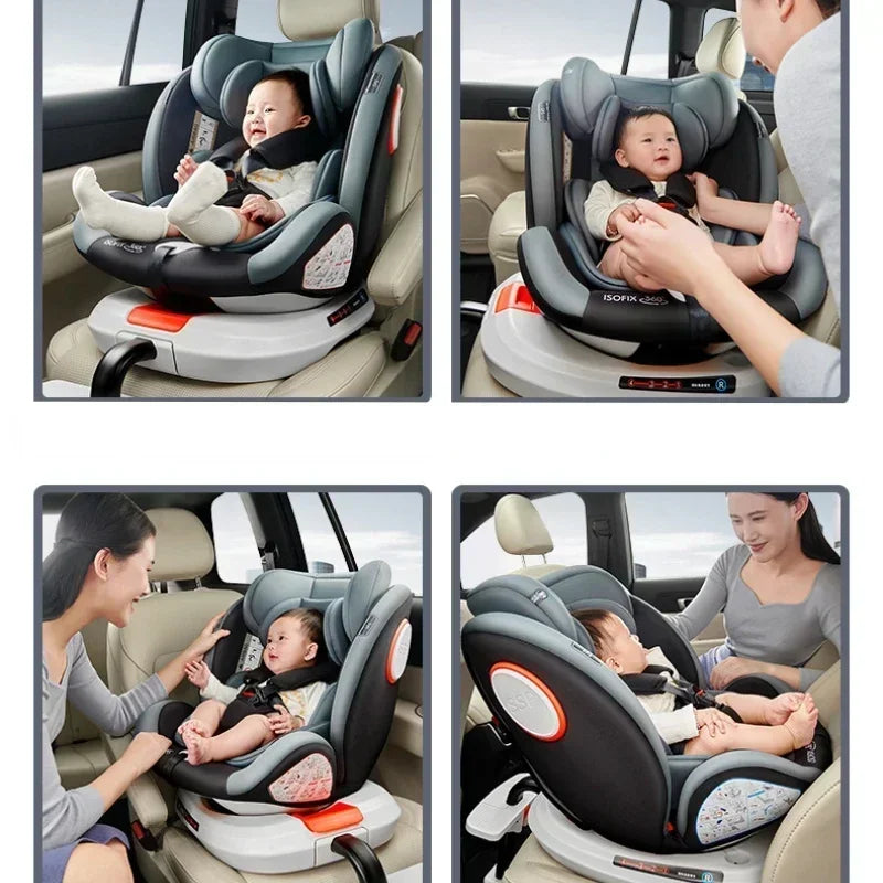 Siège auto bébé pivotant à 360° avec fixation ISOFIX et support