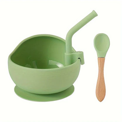 Ensemble de cuisine pour bébé – Bol en silicone avec cuillère et paille