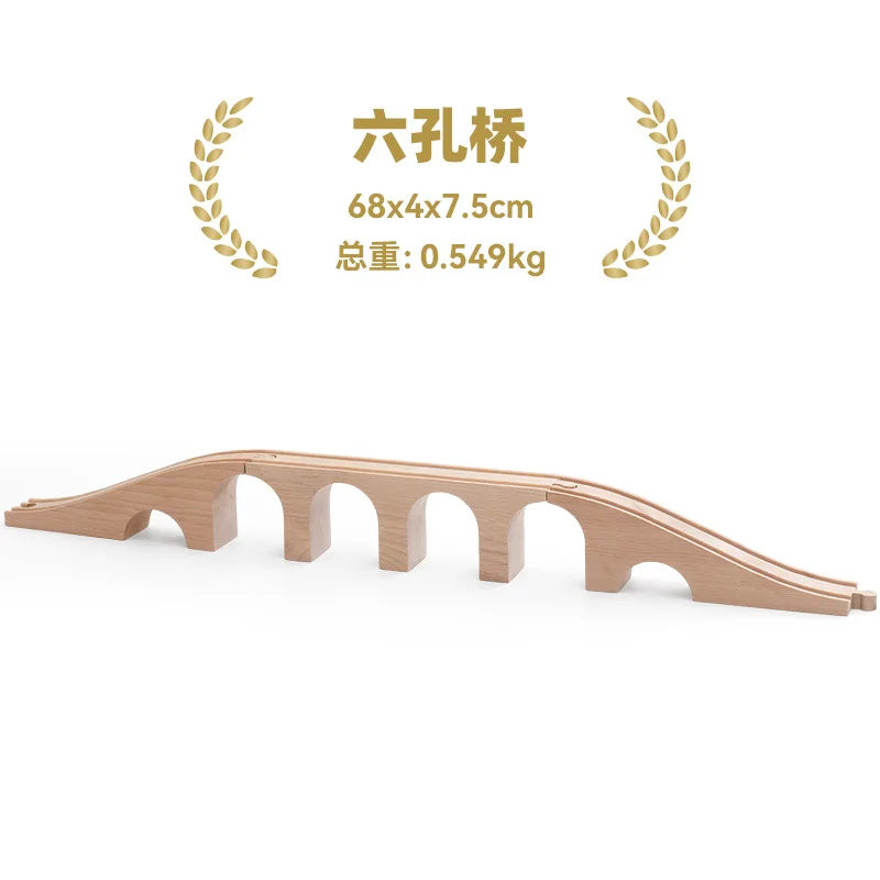 Wooden Train Track Set – Racing, Bridges & Tunnel Accessories Toy