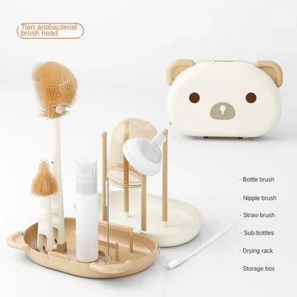 Travel Baby Bottle Cleaning Kit | Brushes, Nipple & Straw Cleaner with Organizer