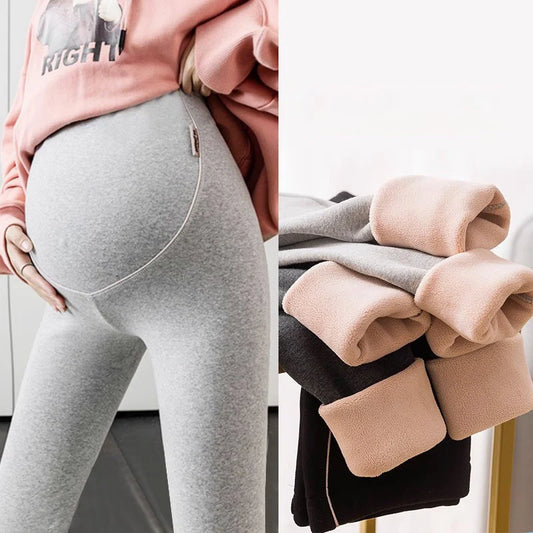 “Four Seasons Thick Maternity Leggings – Warm Fleece Belly Pants”