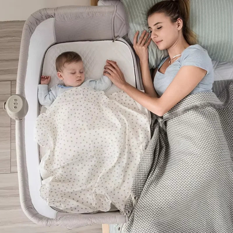 9-Height Adjustable Baby Crib – Bedside Co-Sleeper with Mattress