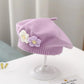 Cute Baby Girl Knitted Beret Hat with Small Flower