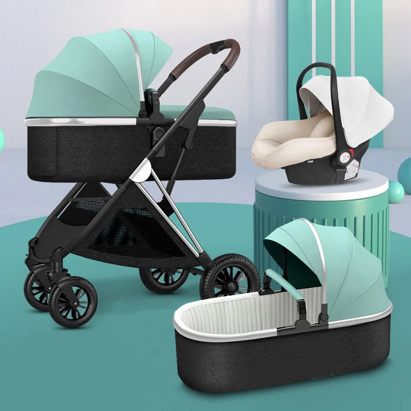 BETSOCCI 2/3-in-1 High Landscape Baby Stroller – Four-Wheel Foldable Trolley