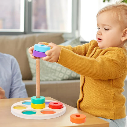 Tour d'anneaux empilables arc-en-ciel Montessori – Jouet éducatif en bois pour bébé