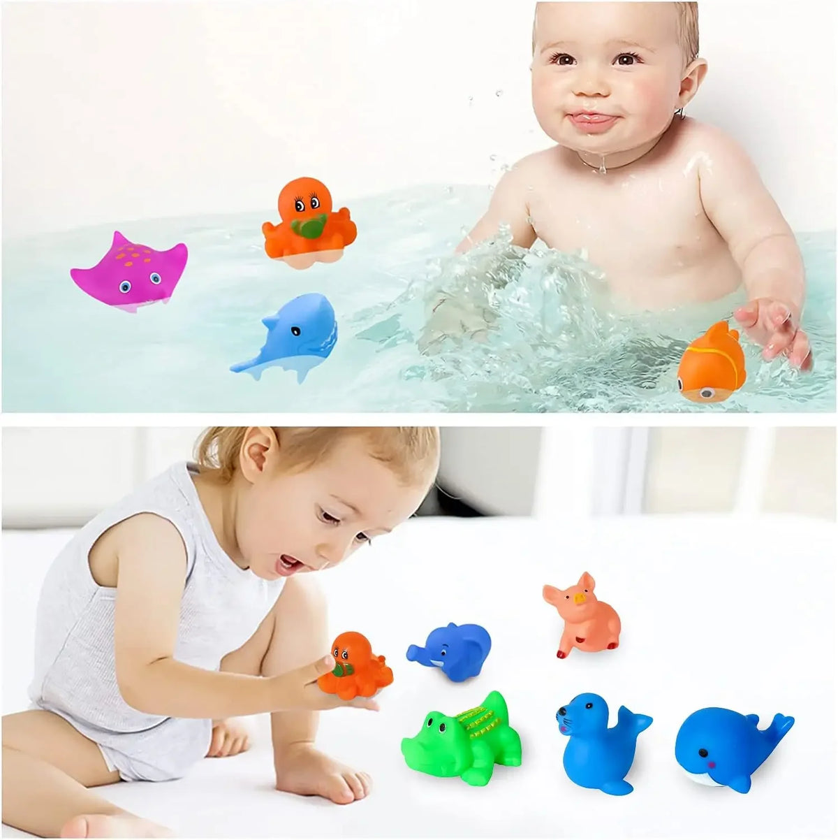 Ensemble de jeu de bain pour tout-petits – Jouets de bain flottants en caoutchouc amusants pour enfants