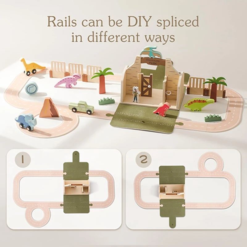 Circuit de train dinosaure – 19 pièces, jouet Montessori pour tout-petits