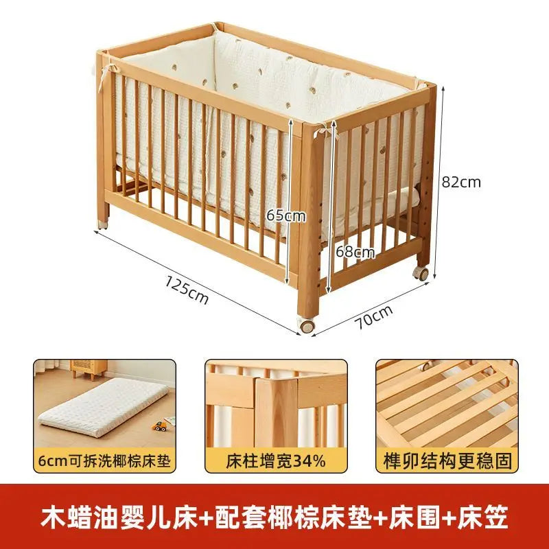 Lit bébé réglable en hêtre – Modèle convertible et sécurisé