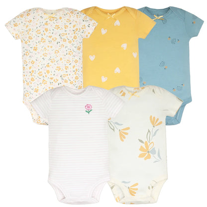 Ensemble de 5 bodies pour nouveau-né – Combinaisons en coton à manches courtes (0–24 mois)
