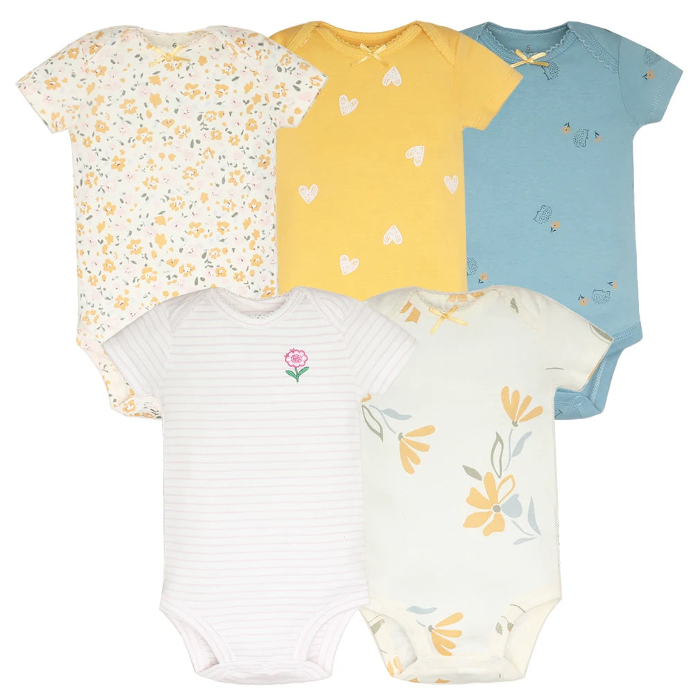 5-Pack Newborn Bodysuits – Soft 100% Cotton Cartoon Outfits (0–24M)