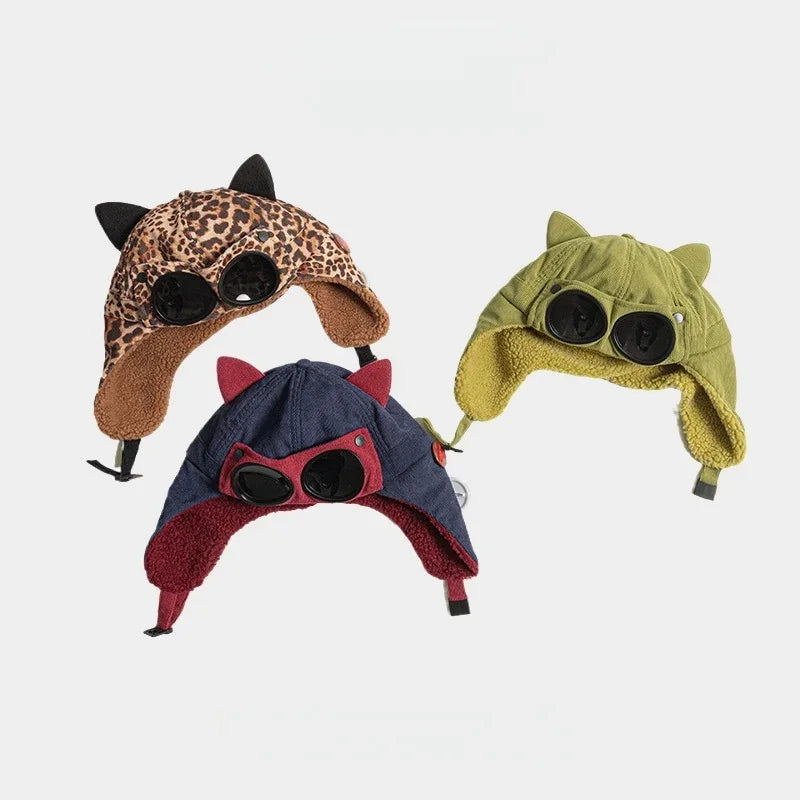 Bonnet d'aviateur enfant avec lunettes, chaud pour l'hiver