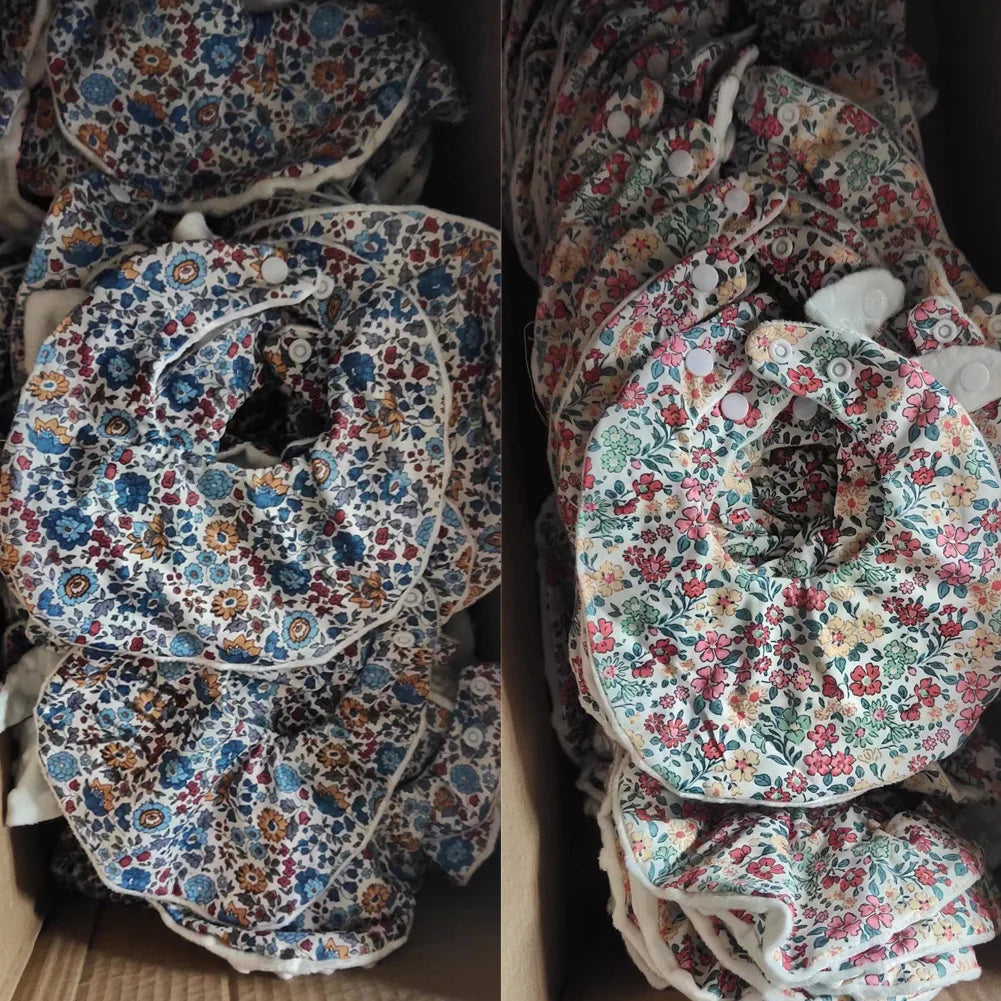 Flower Print Cotton Baby Bib – Adjustable Snap Bandana