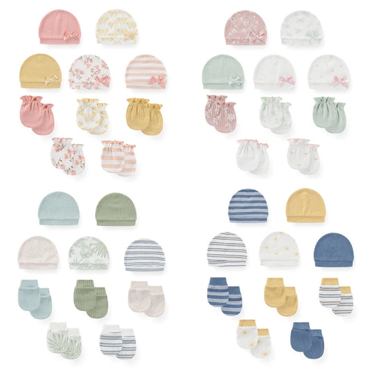 Ensemble unisexe de 10 pièces comprenant un bonnet et des gants en coton pour nouveau-né