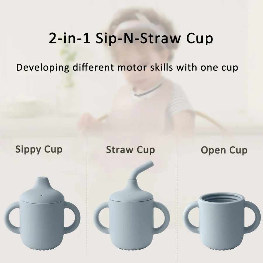 Silicone Baby Sippy Cup – Double Lid, BPA-Free, Portable Kids Bottle