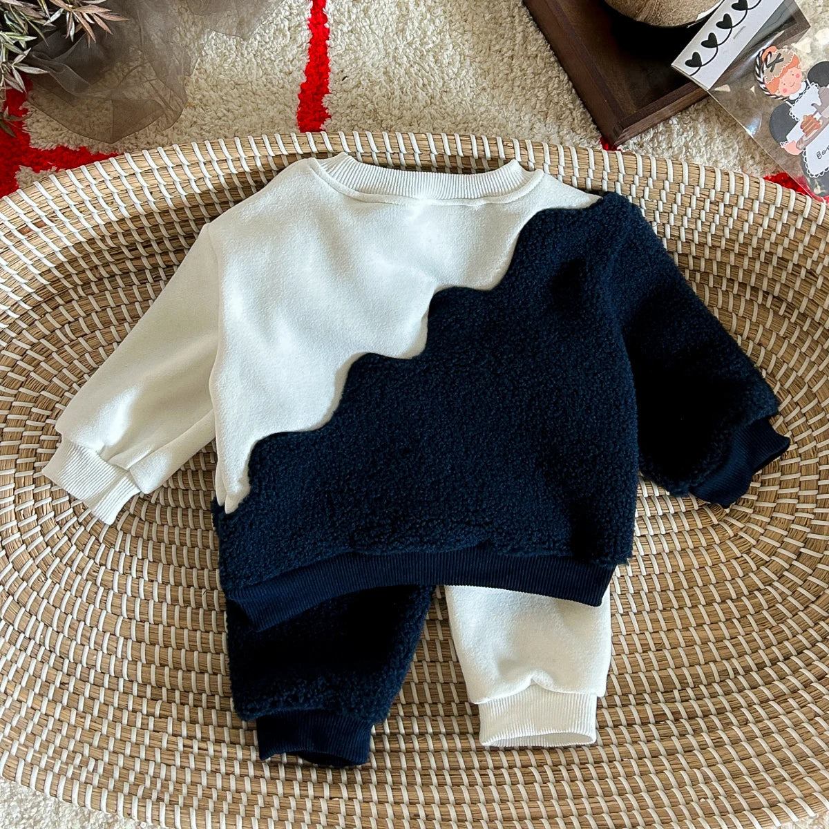 Ensemble d'hiver 2 pièces pour bébé garçon – Haut et pantalon en polaire bleu et blanc, 0-3 ans