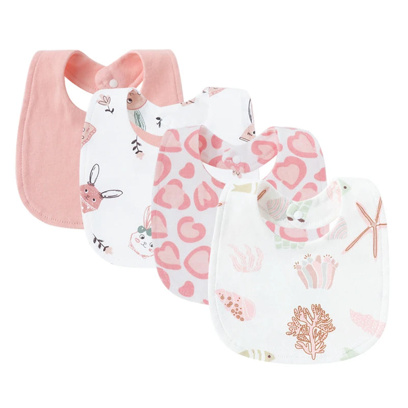 Ensemble de 4 bavoirs bébé en coton double épaisseur – Mignons et doux