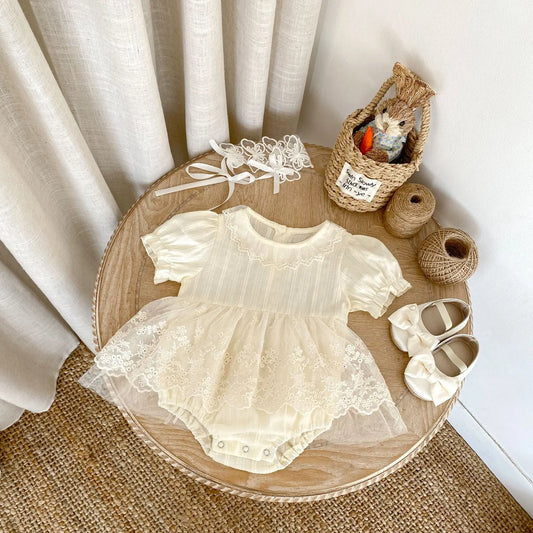 Summer Baby Girl Jumpsuit – Lace Collar Princess Mesh Skirt Outfit