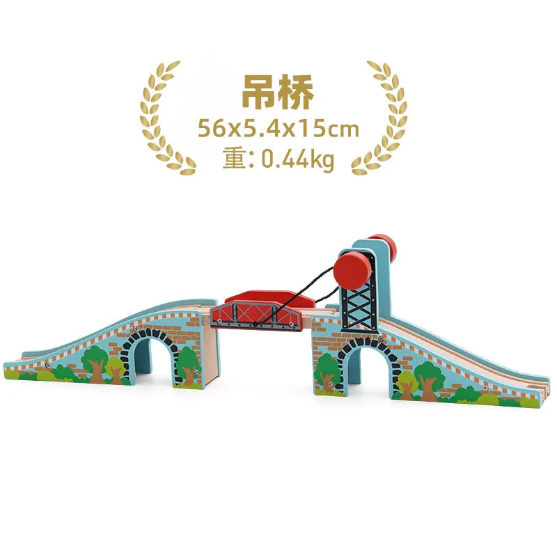 Wooden Train Track Set – Racing, Bridges & Tunnel Accessories Toy