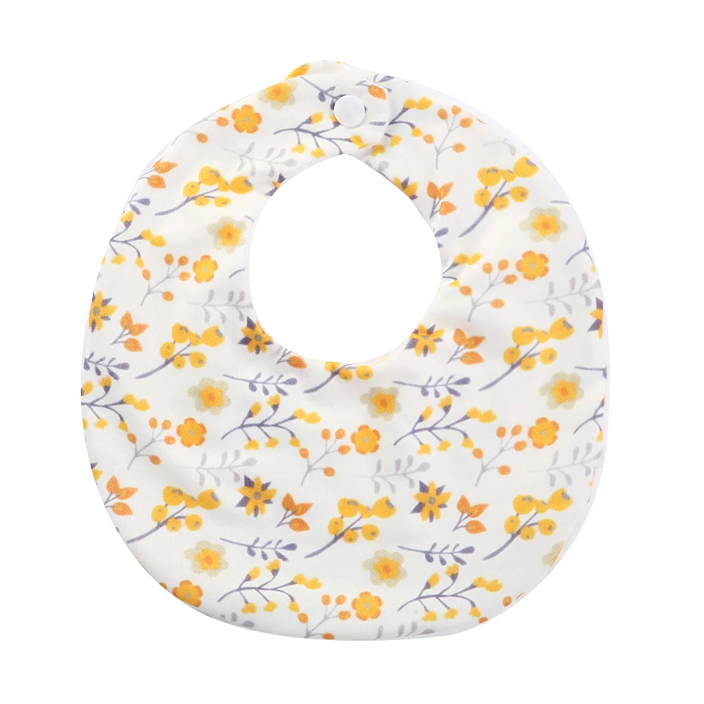 Flower Print Cotton Baby Bib – Adjustable Snap Bandana