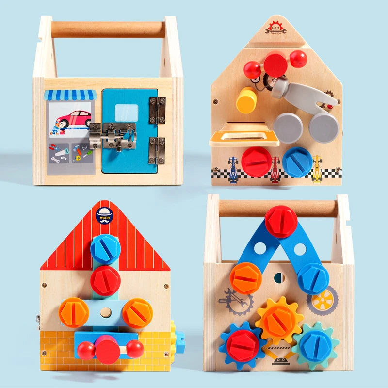 Maison d'activités en bois Montessori – Jouet de motricité fine et d'outils pour enfants