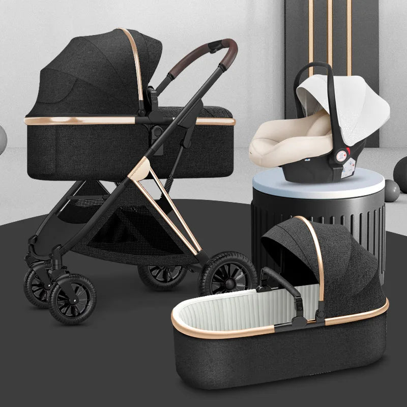 BETSOCCI 2/3-in-1 High Landscape Baby Stroller – Four-Wheel Foldable Trolley